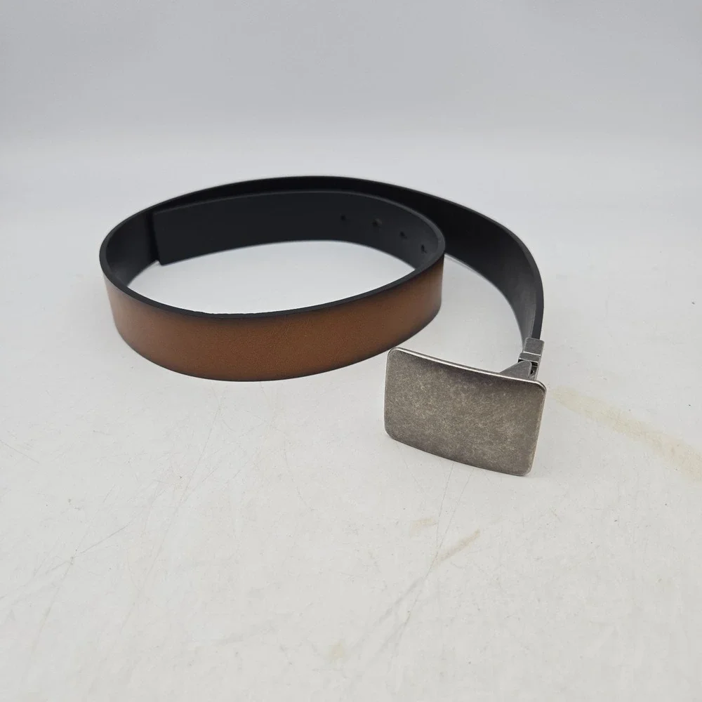 Structure Belt Brown Black Reversible Genuine Leather Mens 32 Gunmetal Buckle